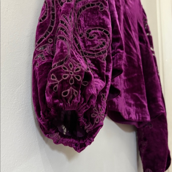 Anthropologie Purple Velvet Blouse with dramatic cut out sleeve design - medium - Picture 4 of 7